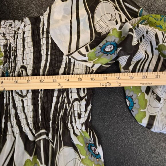 Women's Sheer Green Brown Hippy Floral Print Peasant Top M 3/4 Sleeve Boho Style - Picture 6 of 10